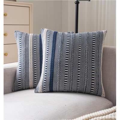 Ensemble de 2 housses de coussins décoratifs Boho 18 x 18 pouces, taies décoratives de style campagnard, coussins décoratifs bleu marine, housse de coussin de salon de chambre à coucher