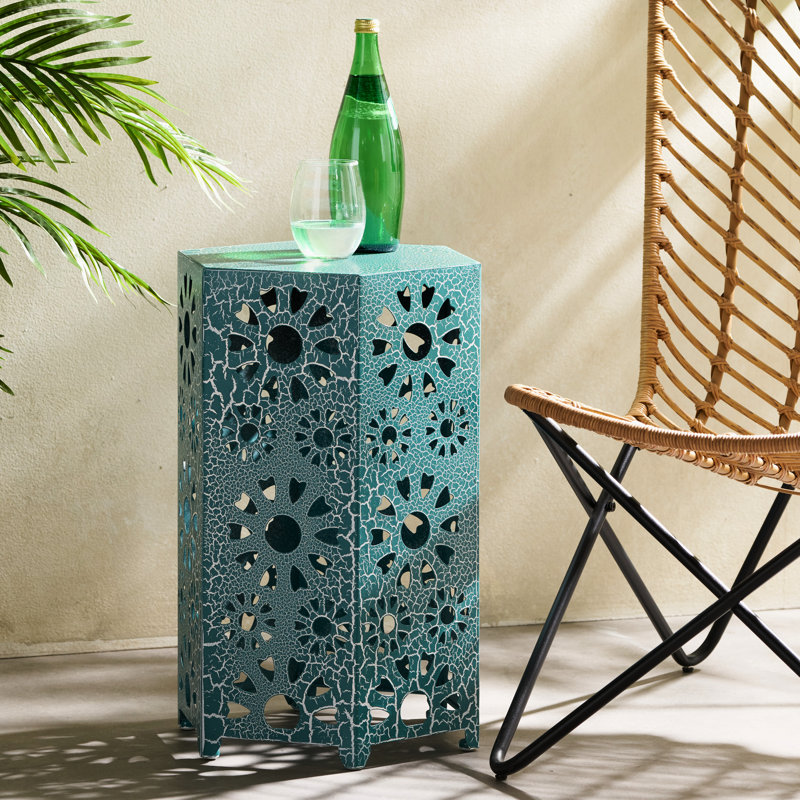 Table d'appoint 14 po sarcelle, fer - pour patio, boissons et table de collation, Sarcelle