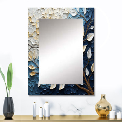 Feuille et charme de fleurs en hiver II - miroir mural à feuilles, miroir décoratif traditionnel, impression sur métal