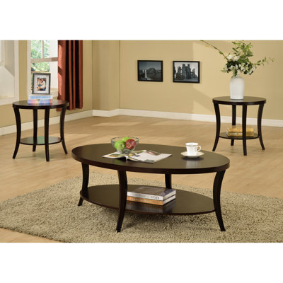 3 tables basses avec tables de bout en placage de bois de bouleau rond, grande tablette, pièce essentielle de salon et rangement spacieux, option moderne