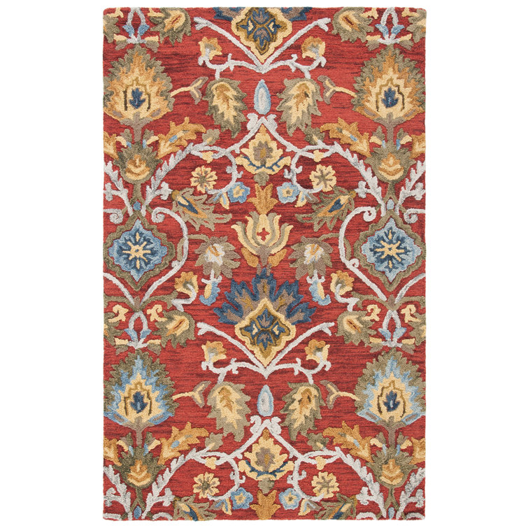 Hollaway Floral Handmade Tufted Wool Red/Orange Area Rug