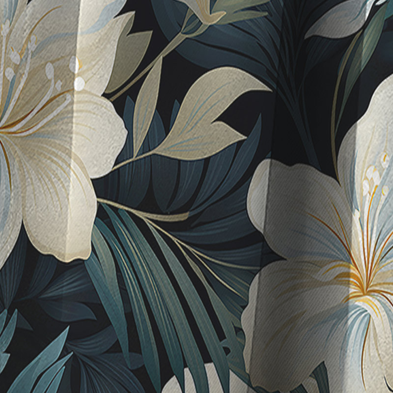 Motif botanique beige et gris Jungle II - rideau floral - rideau occultant - 1 panneaux, L 52 po x L 84 po