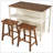 Solid Wood Rustic 3-Piece 45" Stationary Kitchen Island Set With 2 Seatings, Rubber Wood Butcher Block Dining Table Set Prep Table Set With 2 Open Shelves For Small Places,Walnut+Cream White