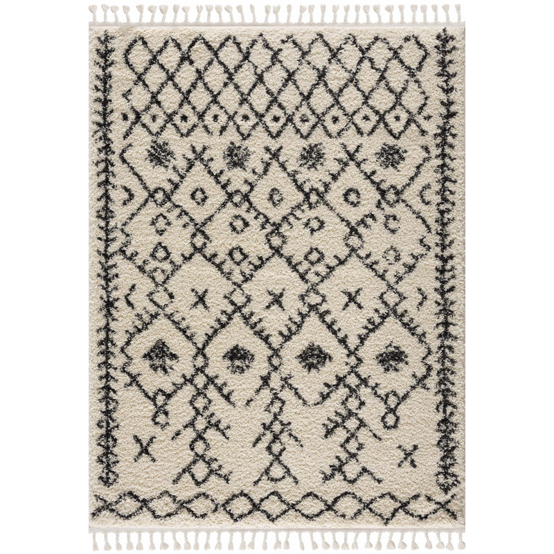 Tapis beige / noir à poils longs Adeen, Rectangle 3 pi 1 po x 4 pi 11 po