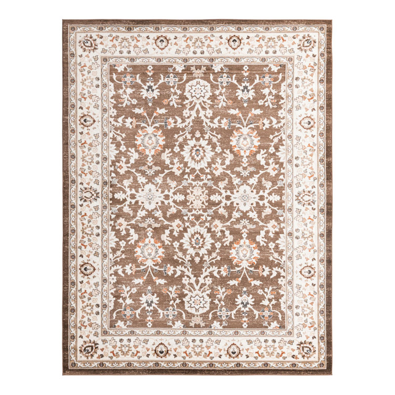 Tapis floral brun / ivoire Charlotte, Rectangle 9 pi x 12 pi