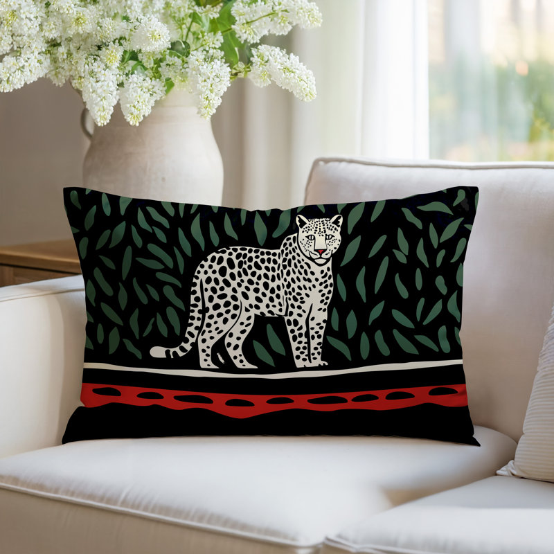 Oreiller rectangulaire réversible intérieur / extérieur Hota Leopard, Rectangle H 18 po x l 25 po, Rouge