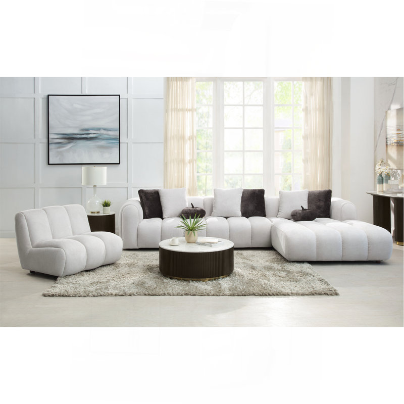 Canapé modulaire en lin blanc ivoire avec fauteuil
