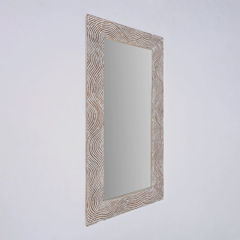 Full Length Mirror | Decorative Framed Mirror | Rustic White Wood Hand carved Rectangle Mirror Accent, 36 x 72" | Floor Mirror