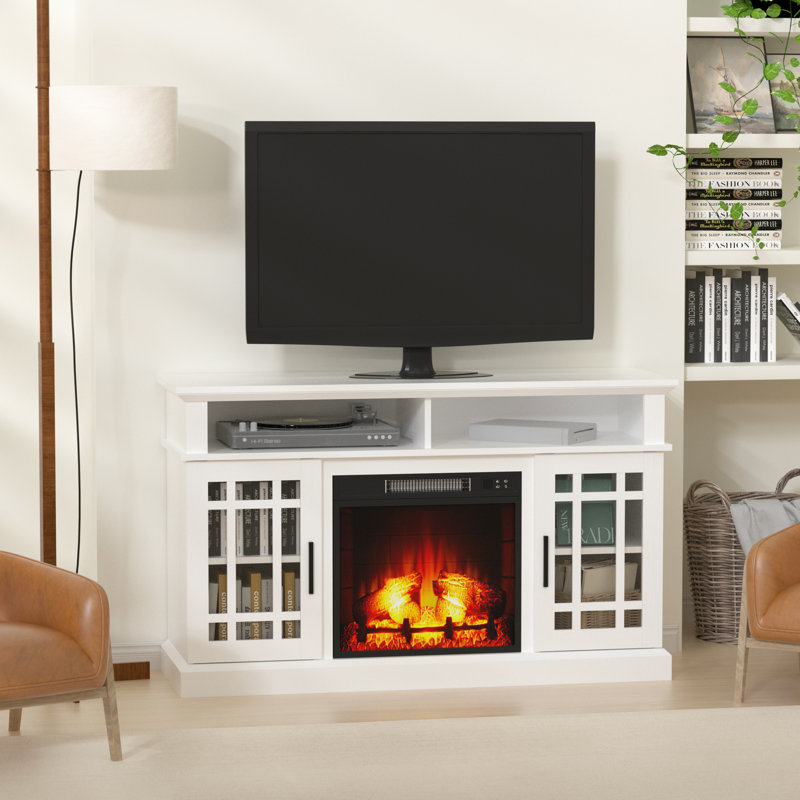 Crédence de rangement l 47,64 po Murvin avec foyer inclus, Blanc