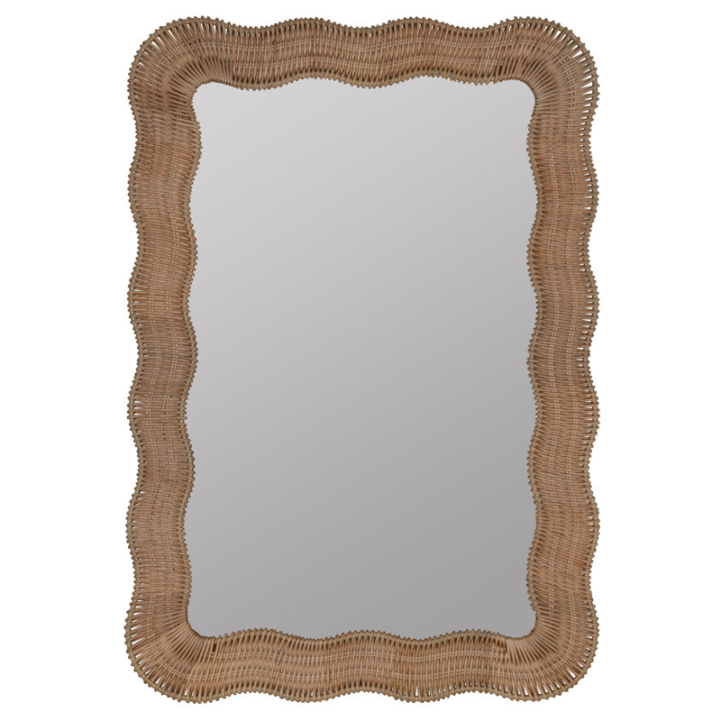 Scalloped Rectangular Rattan Wall Mirror with Glass