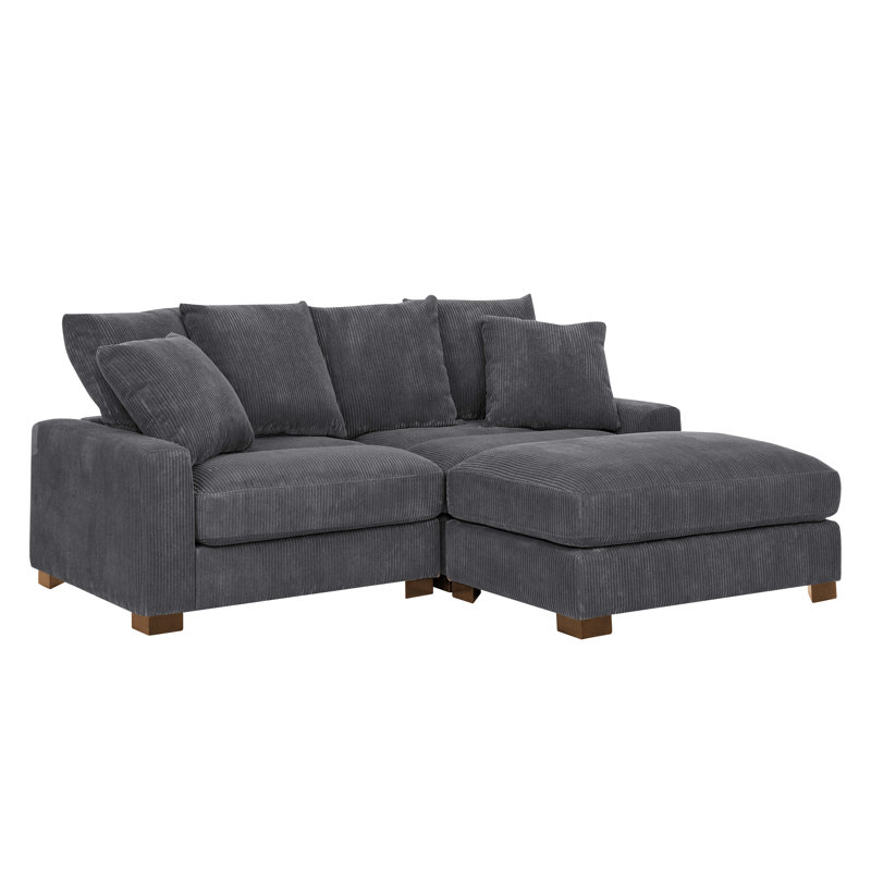 Canapé rembourré en velours côtelé avec pieds en bois massif, Gris, 3, H 34 po x l 86 po x P 67,5 po