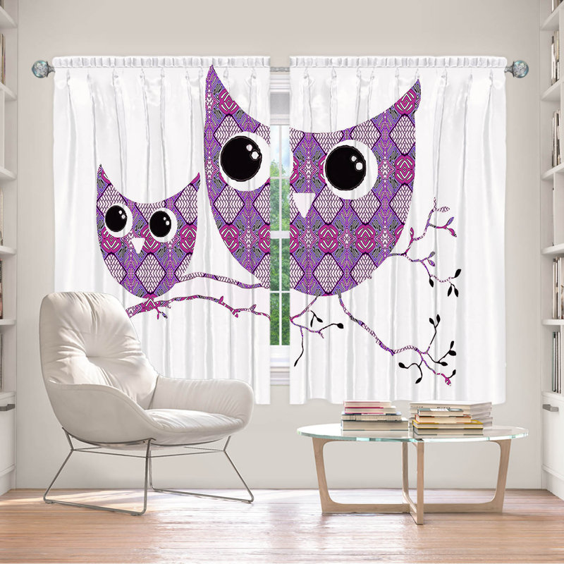 Ensemble de 2 panneaux de rideaux de fenêtre à surpiqûres pour fenêtre par Susie Kunzelmanelman - Owl Argyle