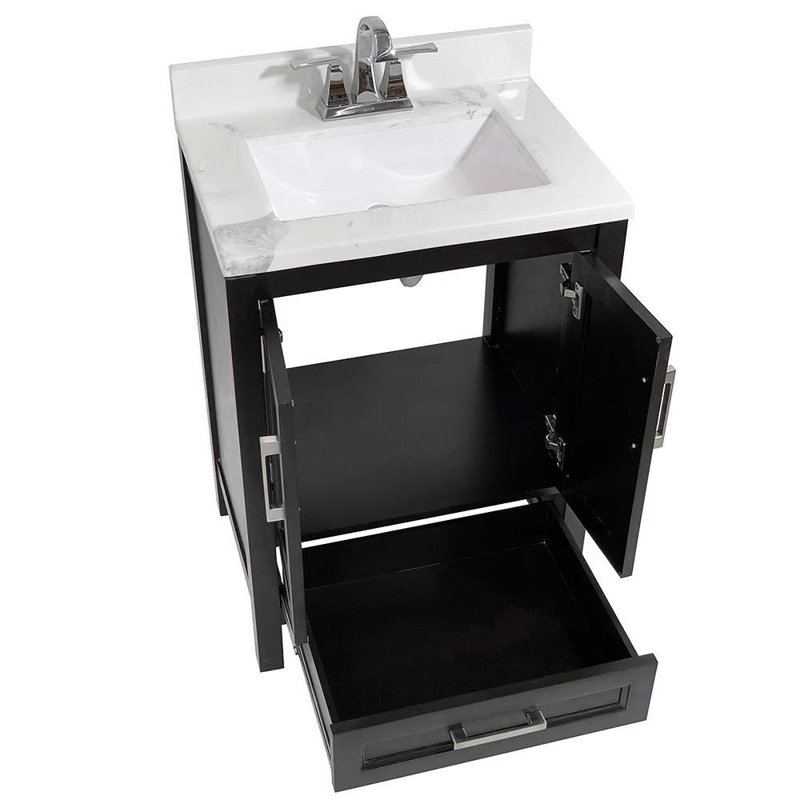 Ensemble de meuble-lavabo simple 25 po Daily, Espresso, Marbre de Carrare