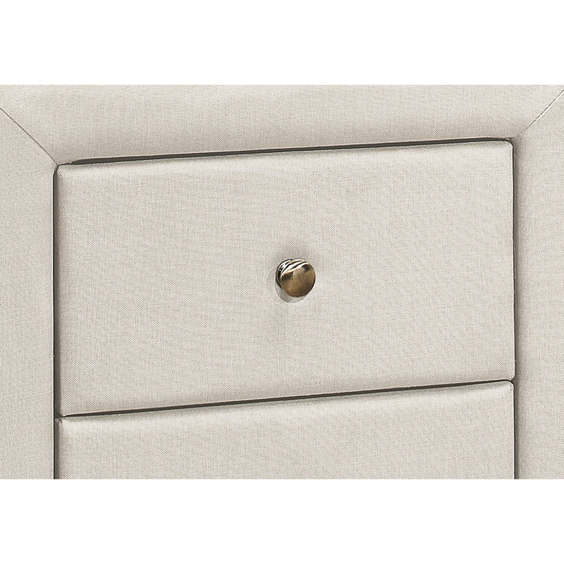 Table de chevet transitionnelle en lin beige - Améliorez la fonctionnalité de votre chambre à coucher avec deux pièces de rangement