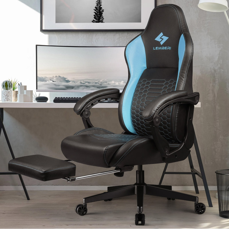 Fauteuil de jeu ergonomique avec repose-pieds et support lombaire Bossin, Bleu