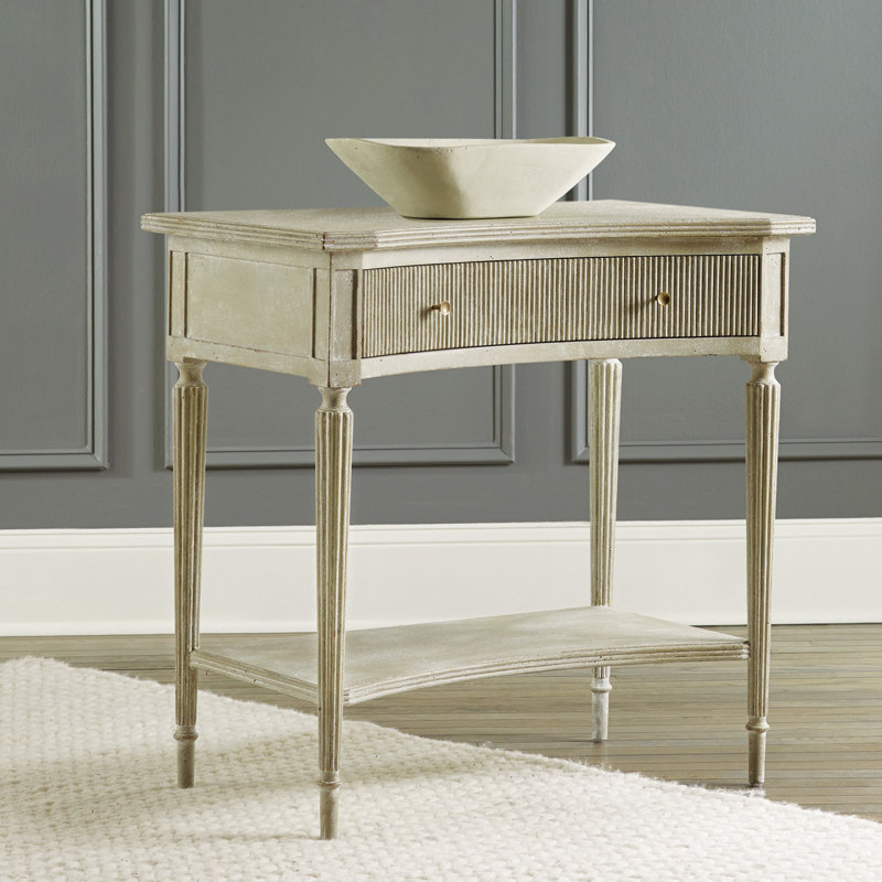 Ribbed Solid Wood Top End Table with Storage