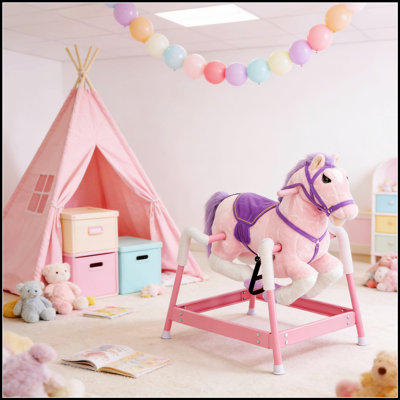 Doux cheval à bascule avec sons de hennissement interactifs, parfait pour le jeu des enfants et le développement de l'imagination