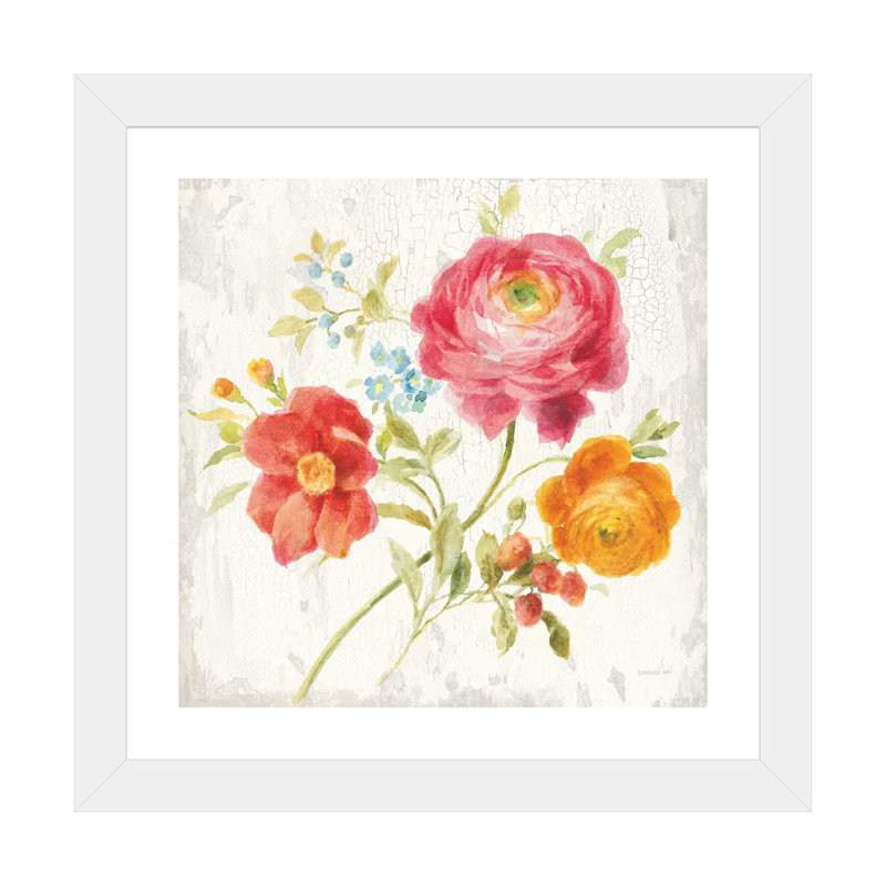«Full Bloom III» par Danhui Nai - reproduction imprimée, Blanc, Papier encadré blanc, H 16 po x l 16 po x p 1 po
