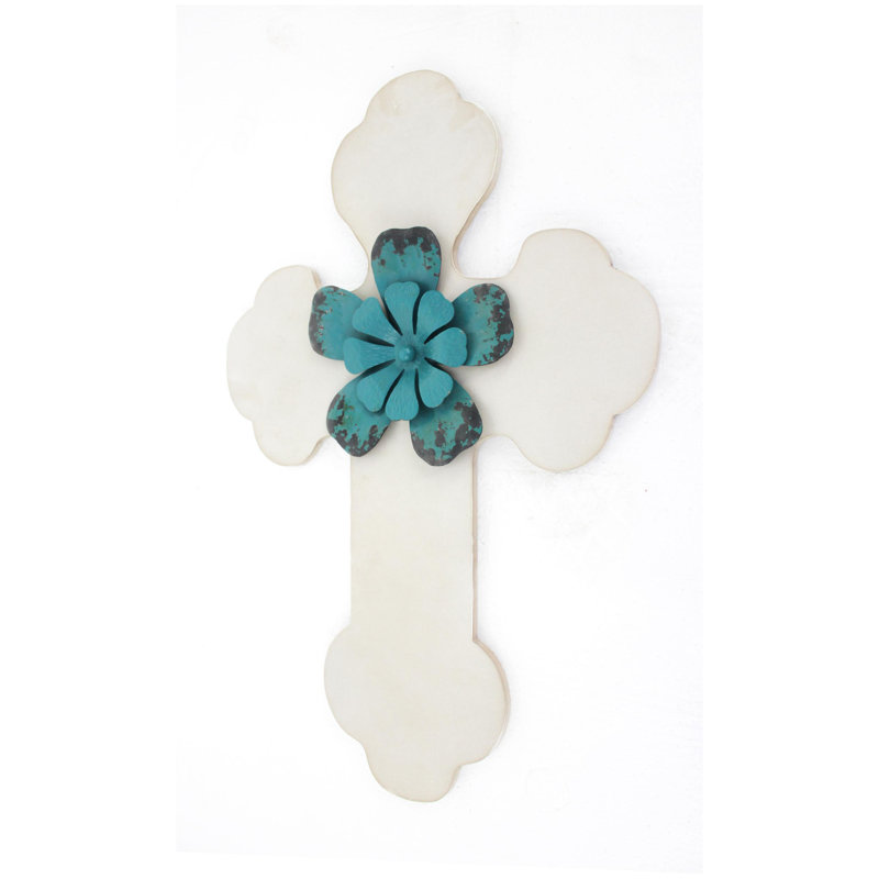 Rustic Wooden Cross Wall Décor White, White/Blue