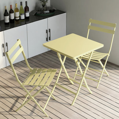 3 Piece Patio Bistro Set Of Foldable Square Table And Chairs