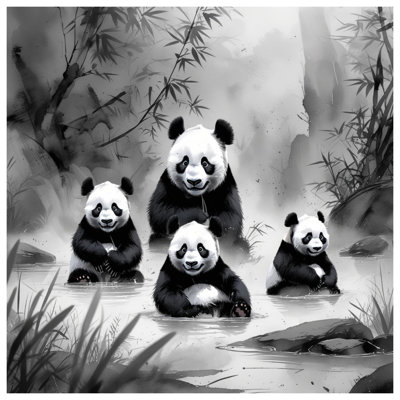 Édredon Panda Family In Water