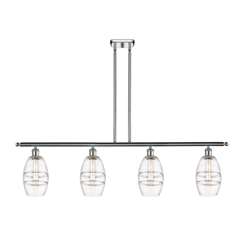 Luminaire suspendu rond / ovale pour îlot de cuisine à 4 lumières Dundrod, Transparent, Chrome poli