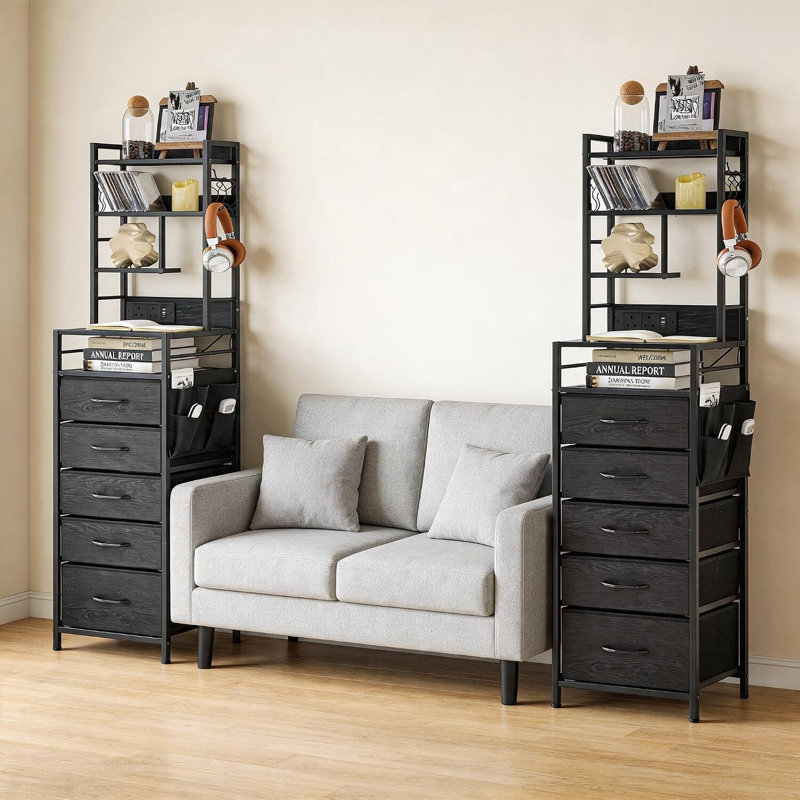 38 cm W Bedside Table, Black Set of 2