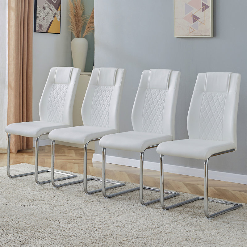Chaises de salle à manger en similicuir, Blanc, Argent argent, Ensemble de 4
