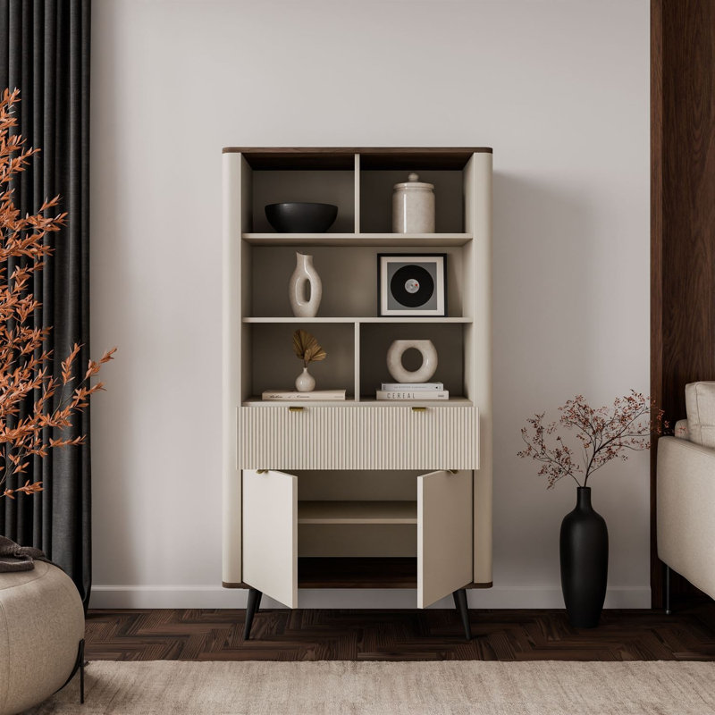 163cm H x 90cm W Bookcase, cashmere / walnut