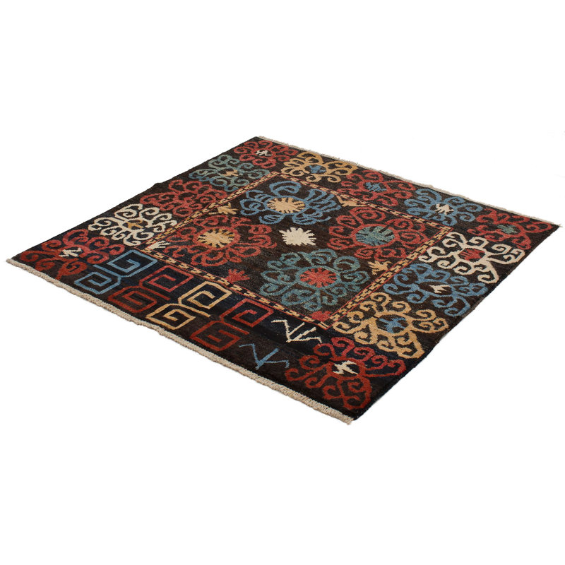 Tapis décoratif en laine noué à la main de conception unique 5 pi 10 po x 6 pi 3 po en forme de Bollenback New Age
