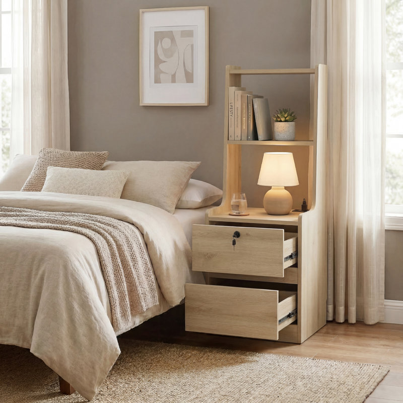 Jeannine Manufactured Wood Nightstand, Wood