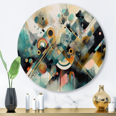 Vert et jaune, expressions artistiques modernes I - art mural rond abstrait sur métal