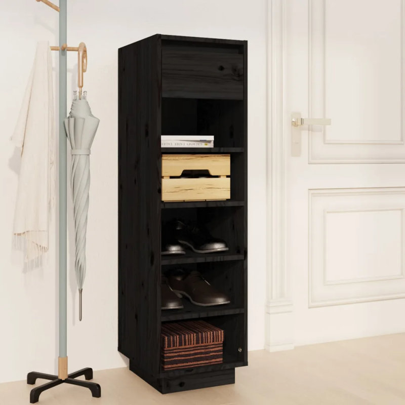 Union 5 Pair Solid Wood Shoe Storage Cabinet, Black