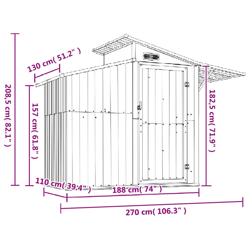 Remise de jardin en acier galvanisé vidaXL, Gris