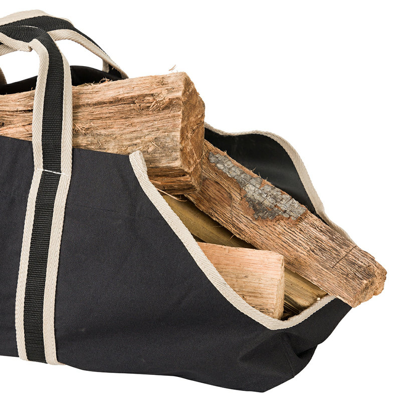 Modern Black Waxed Canvas Log Carrier Bag with Nylon Handles