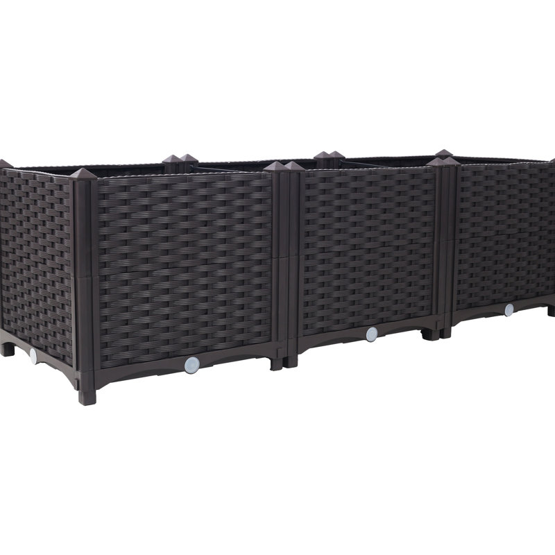 Raised Plastic Planter Boxes With Self - Watering Design For Vegetables, Flowers, Herbs & Succulents, 47.2" In Length, 15.7" Width, 14.7" Height, Of Three, Suitable Balcony Made Herbs, Ideal Terrace