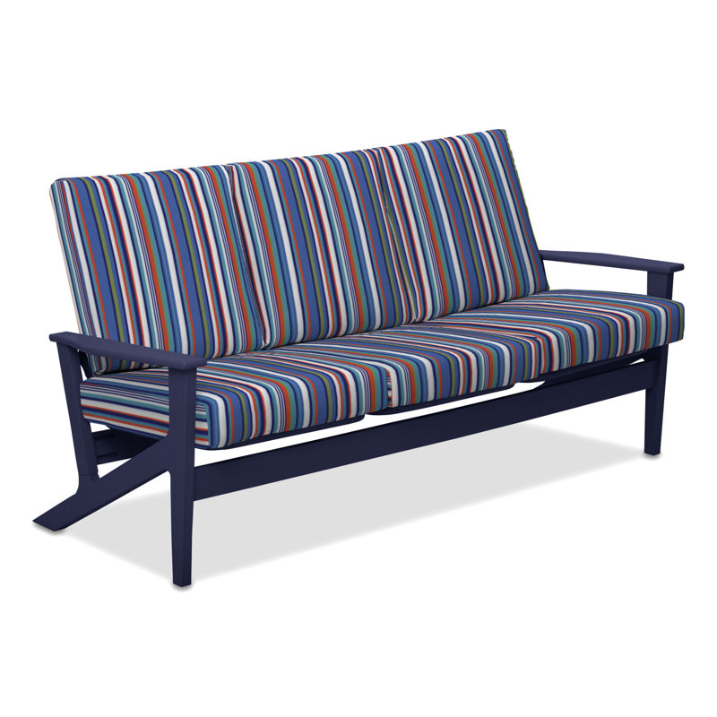 Chrisa 74.5'' Wide Patio Sofa with Cushions, Atlantic Blue Stripe, Graphite