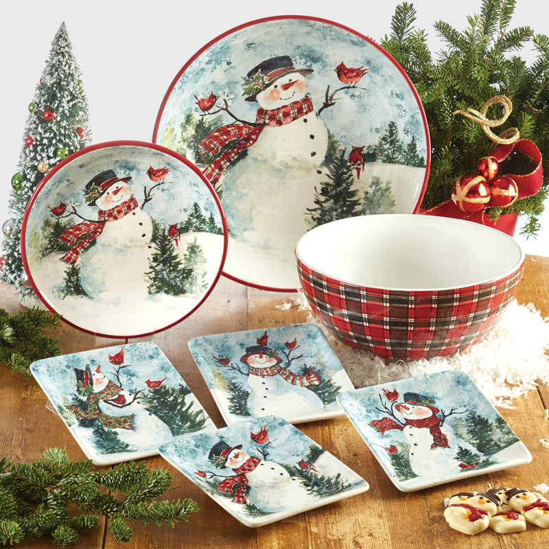 Certified International Watercolor Snowman  Set/4 Dinner Plate 11" Asst.