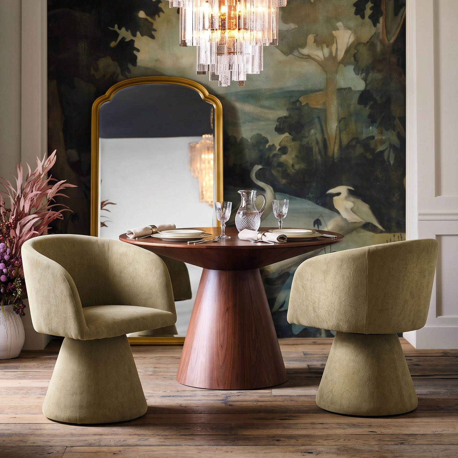 Fawnia Swivel Dining Armchair, Moss Green