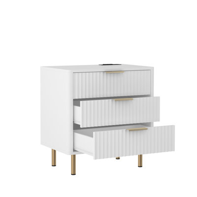 Modern Nightstand With Charging Station & Built-in Lamp, Multi-storage Bedside Cabinet