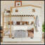 Lit superposé double sur double avec tiroirs et tablettes de rangement, fabrication en bois massif, aucun sommier nécessaire, beige et naturel
