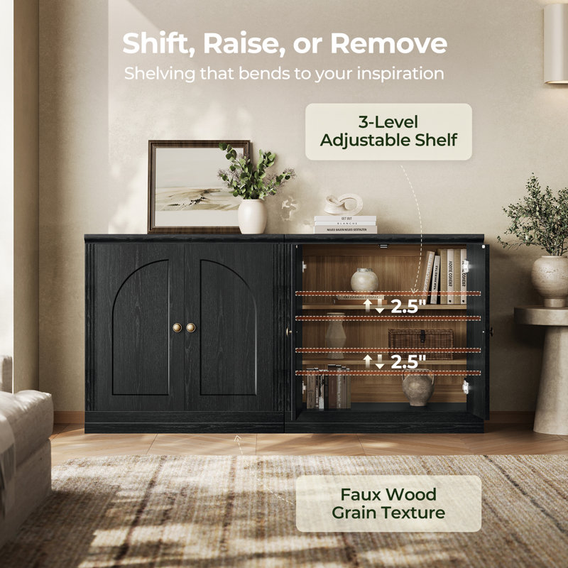 Modular Storage Hinge Cabinet with Door and Adjustable Shelves  (Set of 1), Black, Black