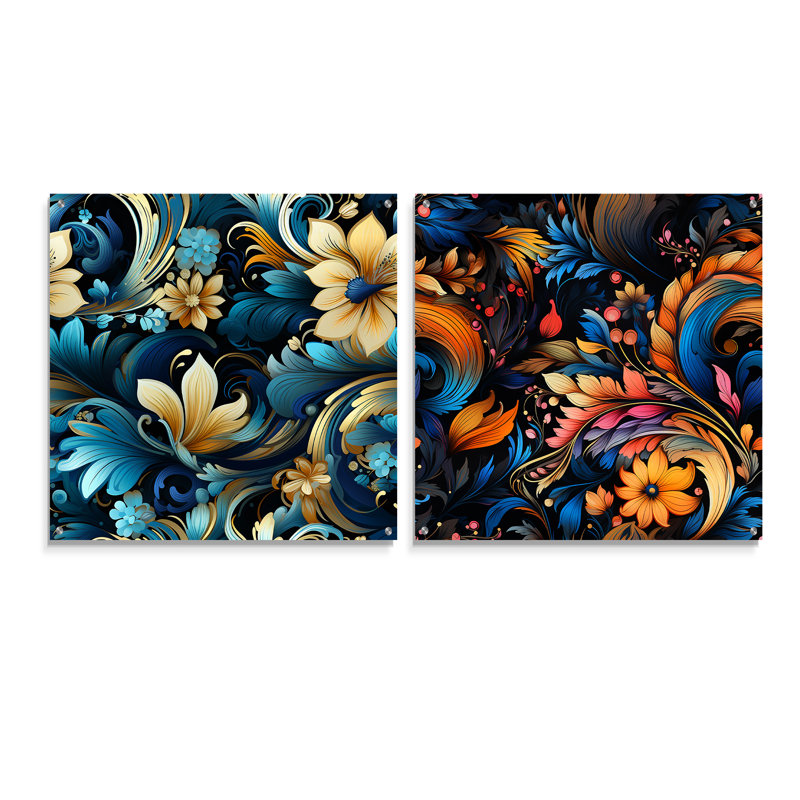 Willenhall - Ensemble de 2 reproductions abstraites d'art mural en verre acrylique, H 16 po x l 33 po
