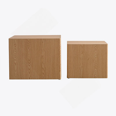 MDF Modern Nesting Imitation Wood Grain Coffee Table, Cube Side Table, Set For Small Space Living Room And Bedroom - Fully Assembled