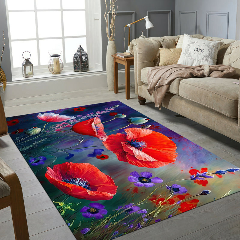 Floral-Inspired Non-Woven Soft Printed Rug Enhancing Living Space by Adding a Touch of Elegance and Comfort