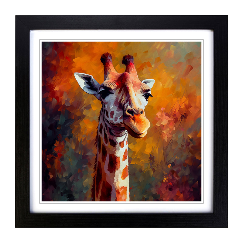 Giraffe Neo-Impressionism - Single Picture Frame Print on Wood, Black