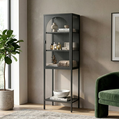 Armoire de rangement en métal noire à une porte avec porte cannelée Benoît 62,99 pouces