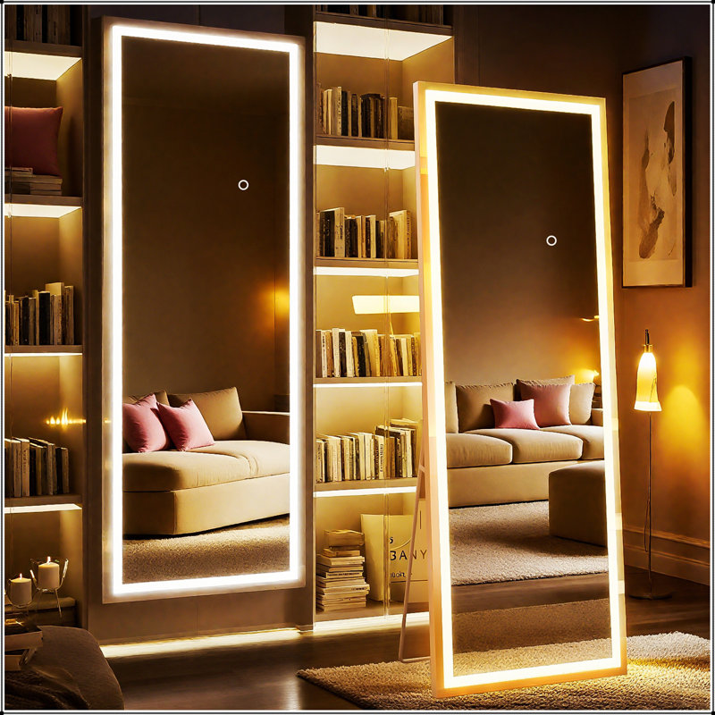 Full Length Mirror With LED Lights, Shatterproof Glass, And Adjustable Color Temperature For Versatile Home Use, White
