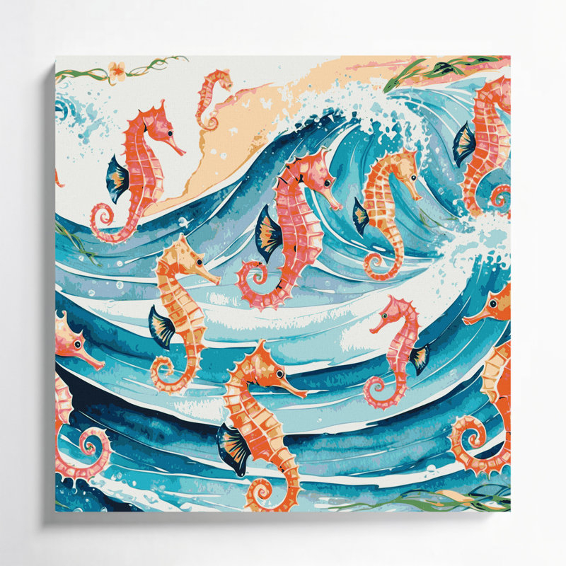 Hippocampe hawaïen, art mural sur toile blanche, H 16 po x l 16 po