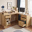 Bureau moderne en L cannelé avec station de charge, armoire de rangement, support pour écran, tiroir classeur et tablette de support amovible-79134443